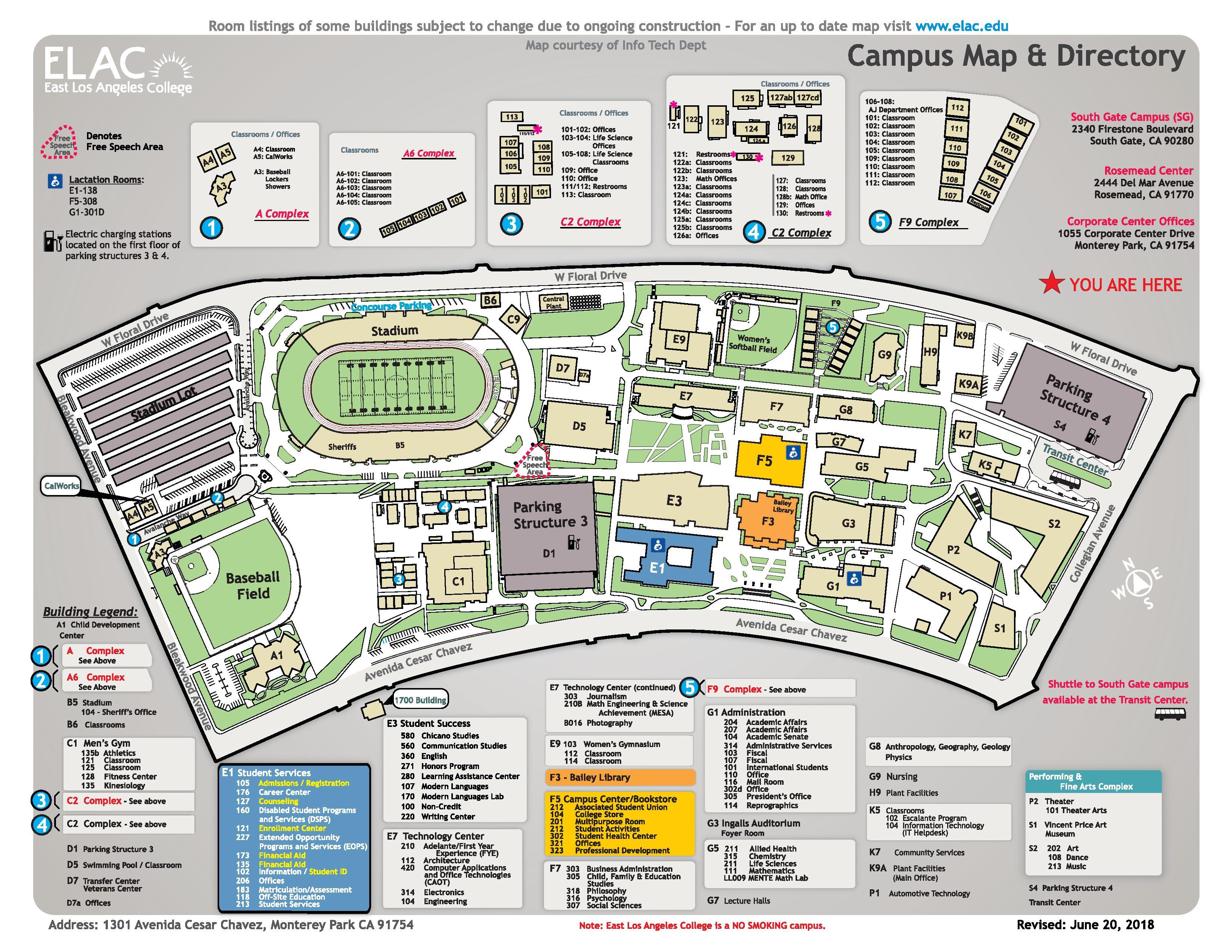 Elac map East Los Angeles college campus map (California USA)