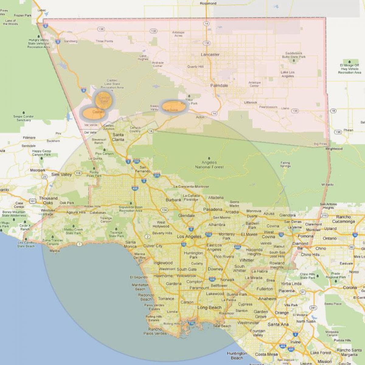 Film LA zone map Map of film LA zone (California USA)
