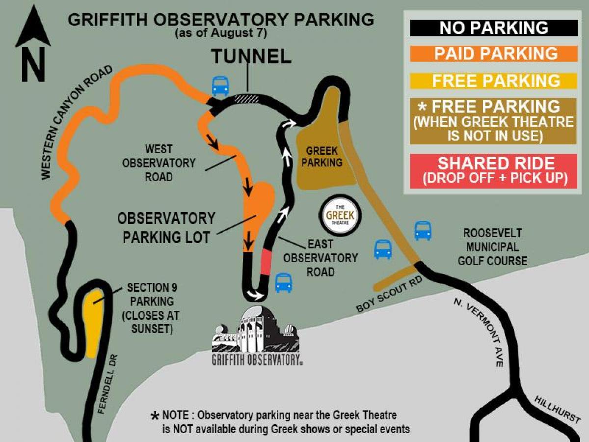 map of griffith park parking