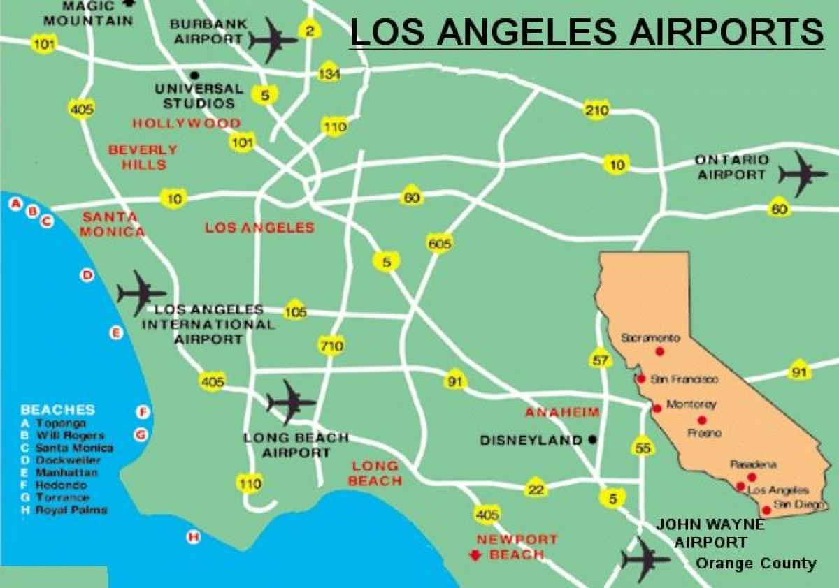 La Area Airports Map Los Angeles Area Airports Map California