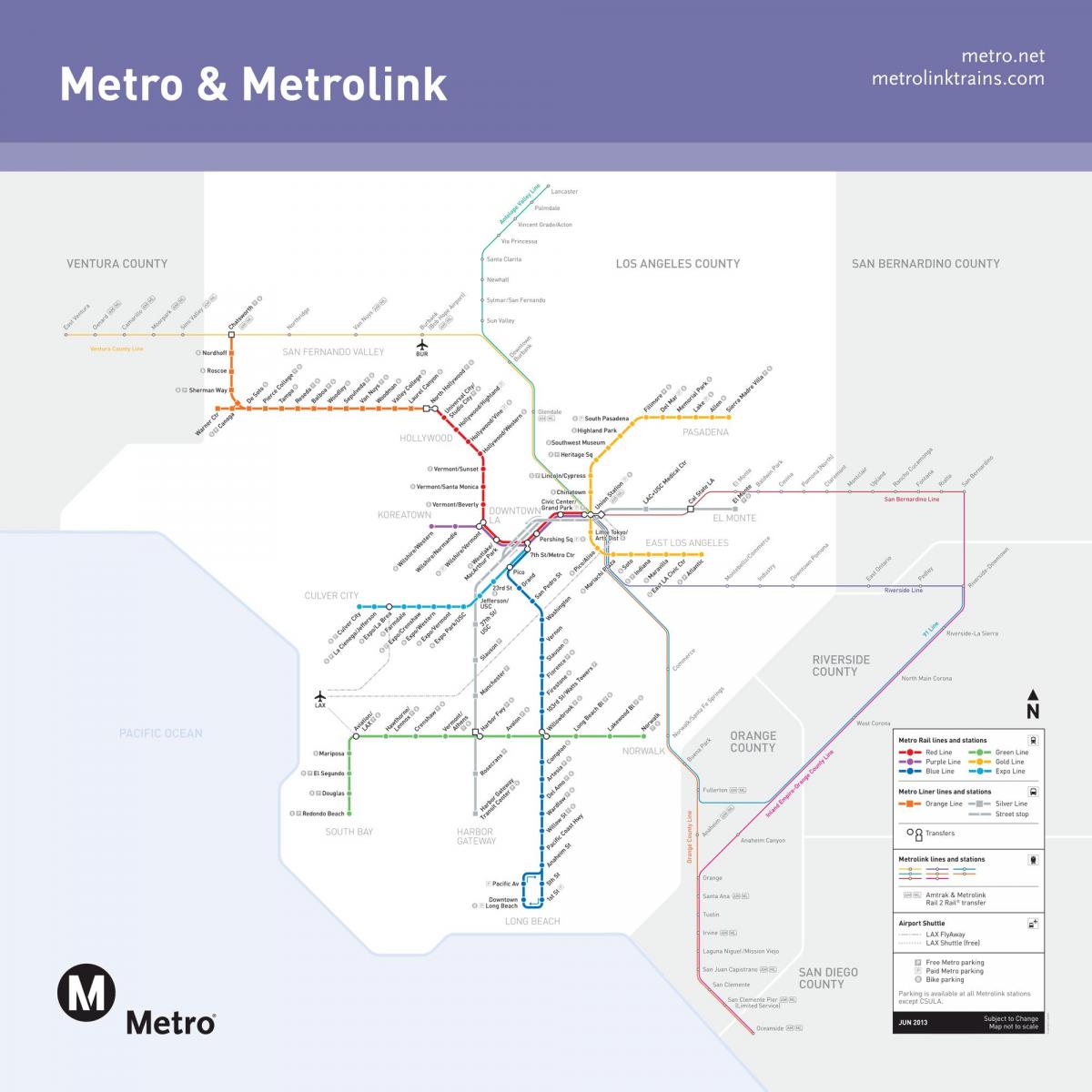 LA blue line map - Los Angeles blue line map (California - USA)