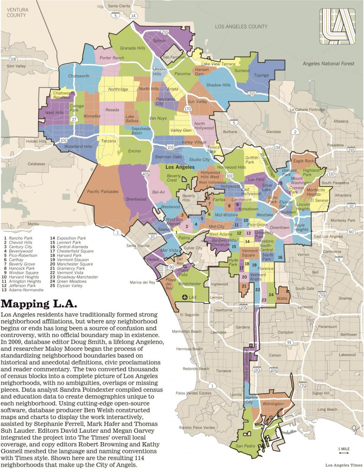 map of Los Angeles area neighborhoods