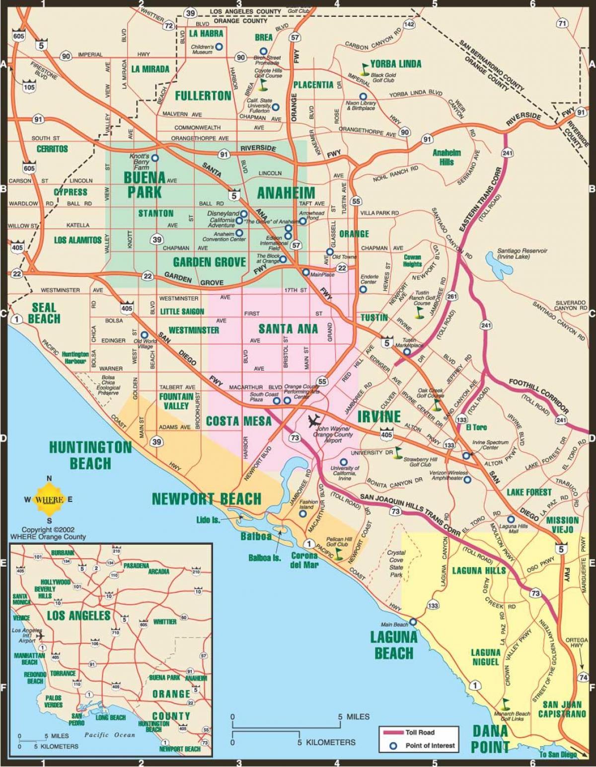Los Angeles and surrounding cities map - Map of Los Angeles and ...