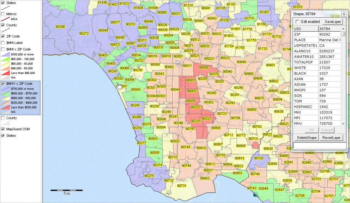 Los Angeles city zip code map - Los Angeles postal code map (California - USA)