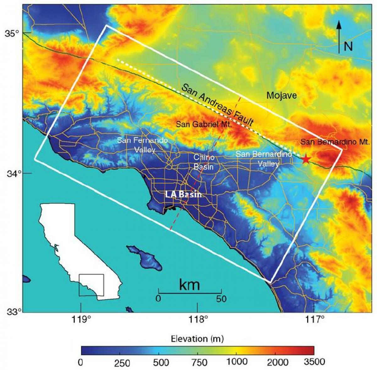 Los Angeles elevation map - Map of Los Angeles elevation (California - USA)