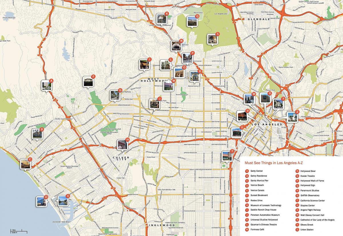map of Los Angeles landmarks