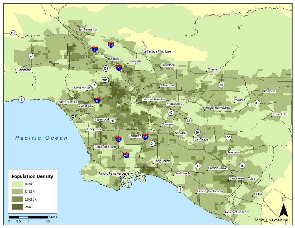 Los Angeles population map Los Angeles population density map