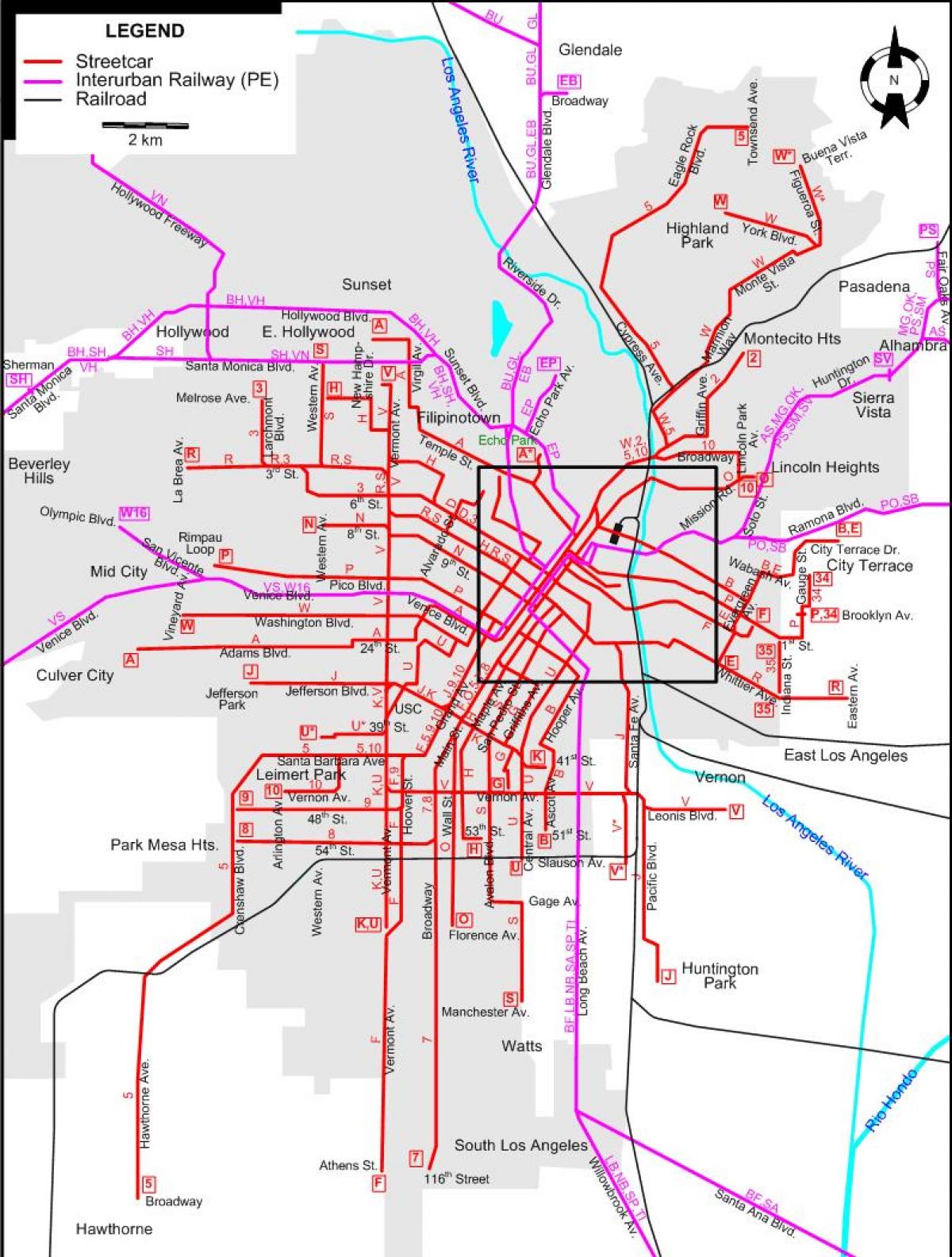 Los Angeles trolley map