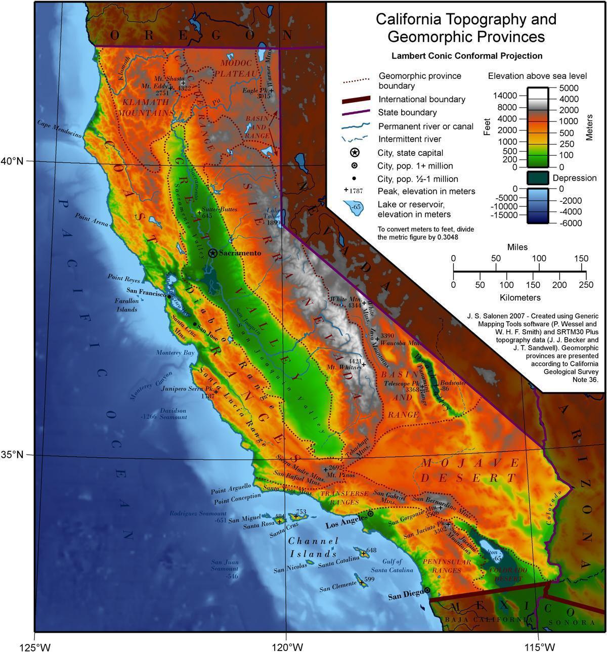 Los Angeles topographic map - LA topographic map (California - USA)